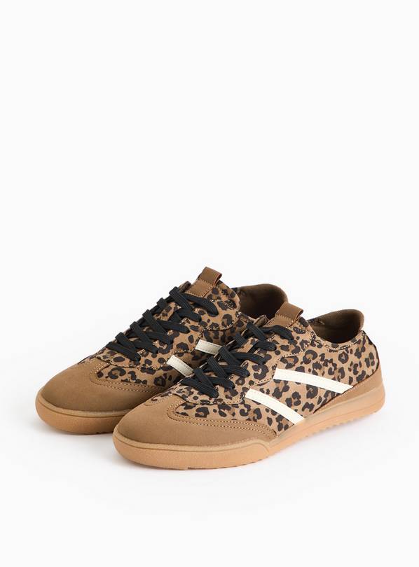 Brown Leopard Print Retro Trainers 3